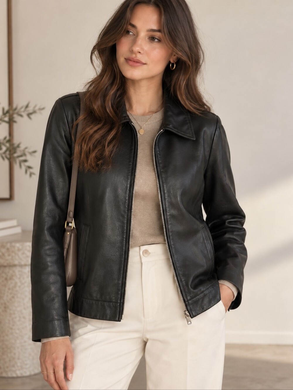 Vintage ESSENB Black Lambskin Leather Zip Jacket Korean Medium